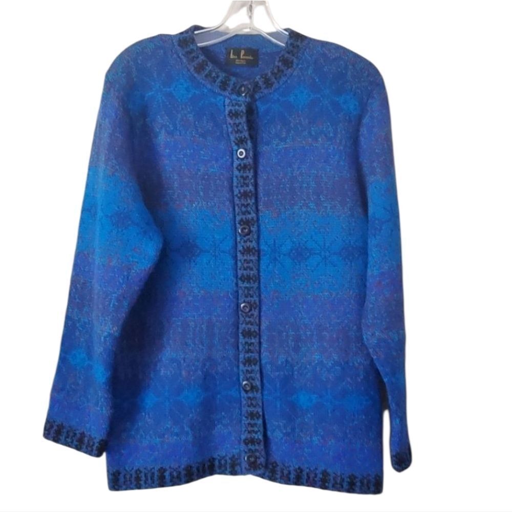 LEO PERESSI 100% Alpaca Women's Button Down Sweater  Size Large Blue Art To Wear